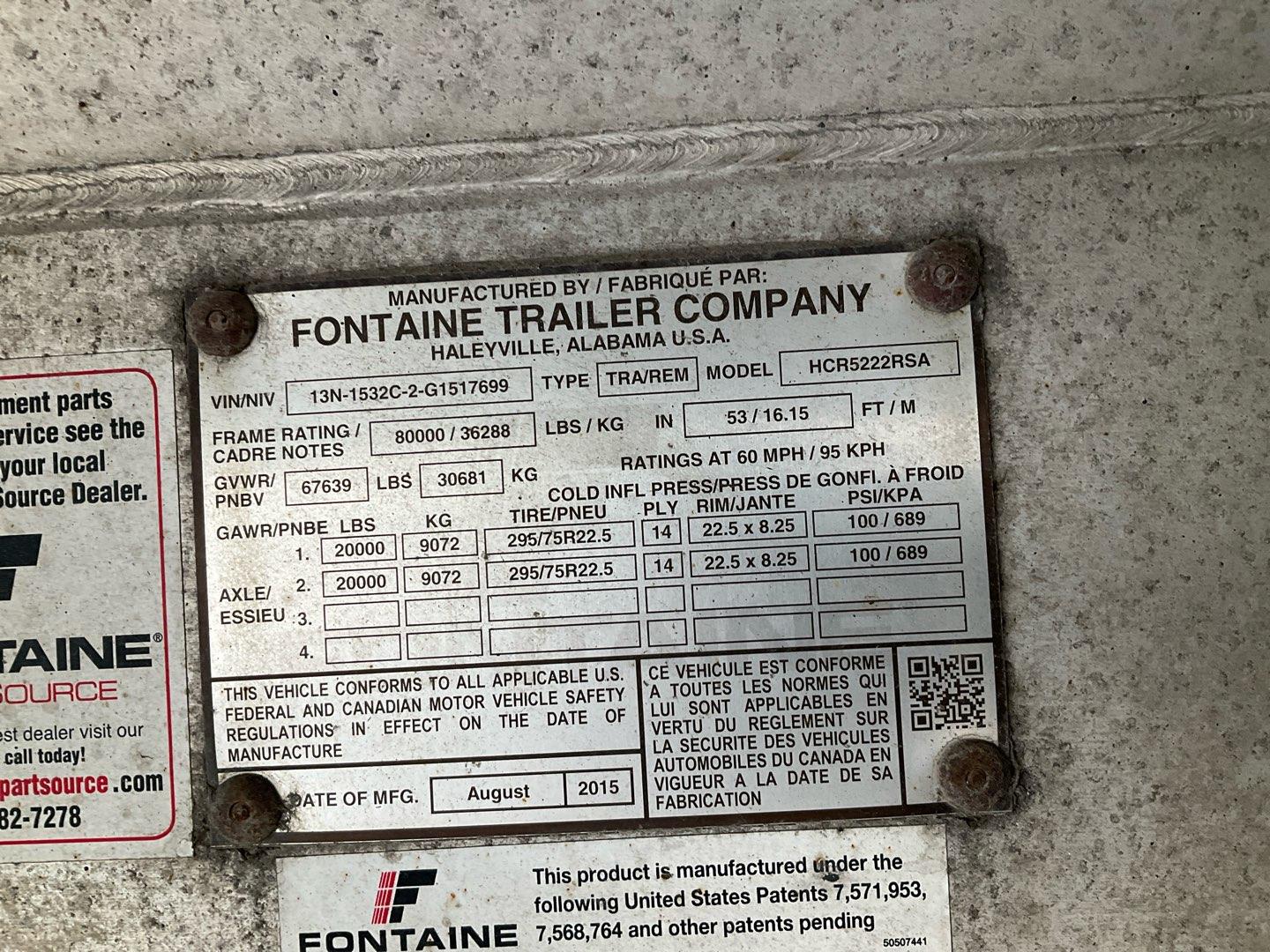 2016 FONTAINE  FLATBED CONESTOGA Serial Number: 13N1532C2G1517699