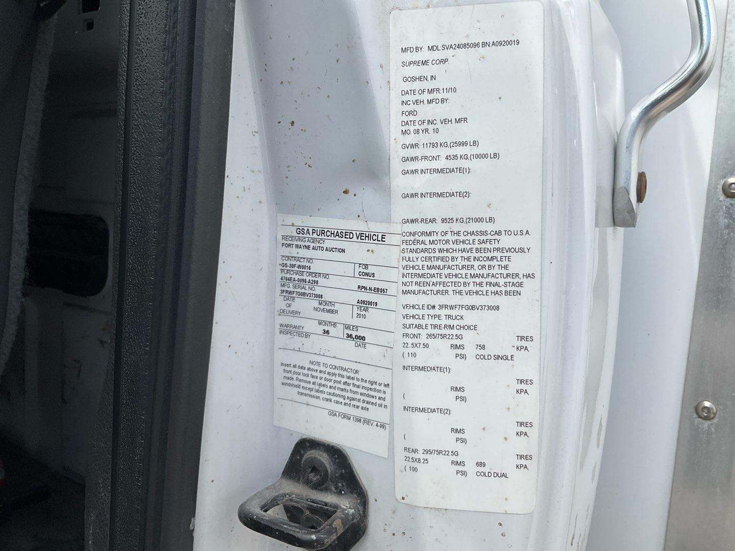 2011 FORD F750 Serial Number: 3FRWF7FG0BV373008