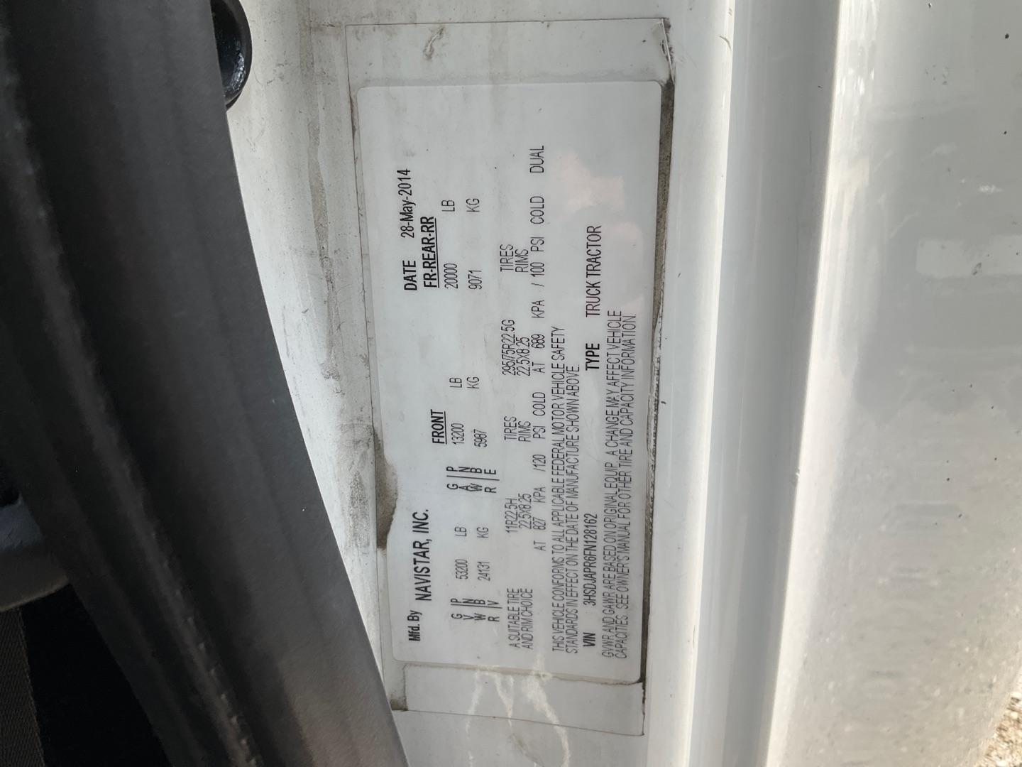 2015 INTERNATIONAL PROSTAR Serial Number: 3HSDJAPR6FN128162