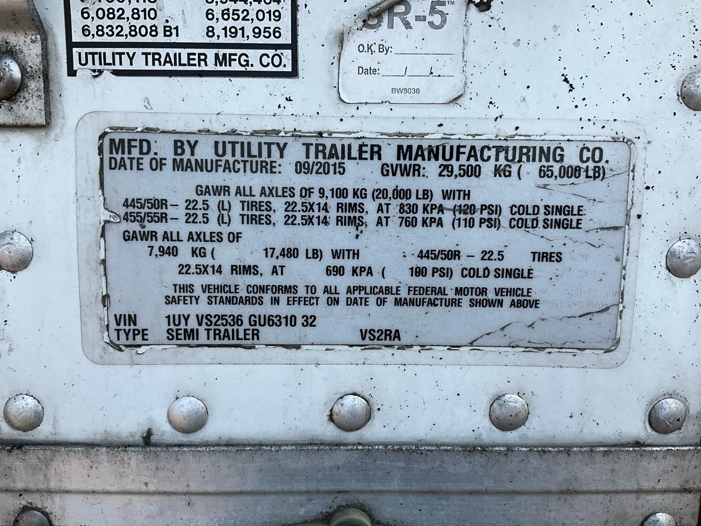 2016 UTILITY REEFER Serial Number: 1UYVS2536GU631032