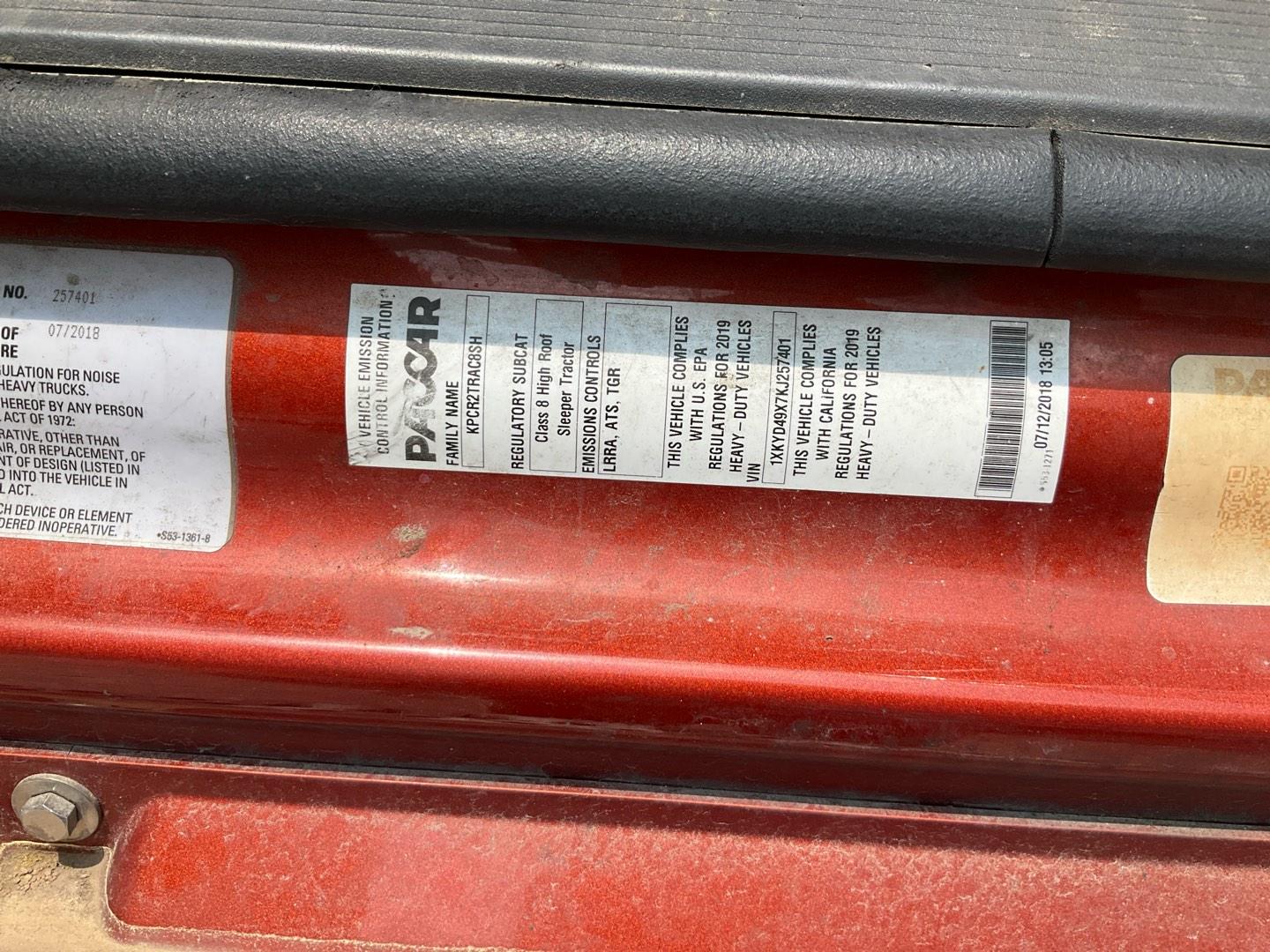 2019 KENWORTH T680 Serial Number: 1XKYD49X7KJ257401