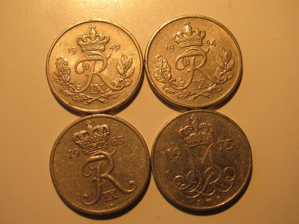 Foreign Coins: 1949, 54, 63 & 75  Denmark 10 Ores