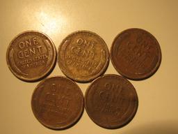 US Coins: 5x1927 Wheat Pennies