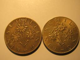 Foreign Coins:  Austria 1959 & 1968 1 Shillings