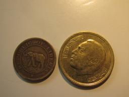 Foreign Coins: 1937 Liberia 1/2 Cent & 1974 Morocco 20 unit coins