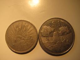 Foreign Coins: Zimbabwe 1989 50 Cents & 1997 1 Dollar coins