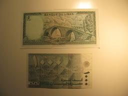 Foreign Currency: Lebanon 5 & 1,000  Livres