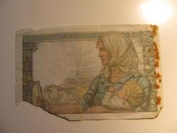 Foreign Currency: 1949 France 10 Francs (Damaged)