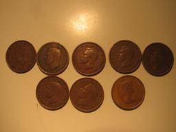 Foreign Coins: Canada WWII (1940,41,42,43,44,45),47,51&62 Cents