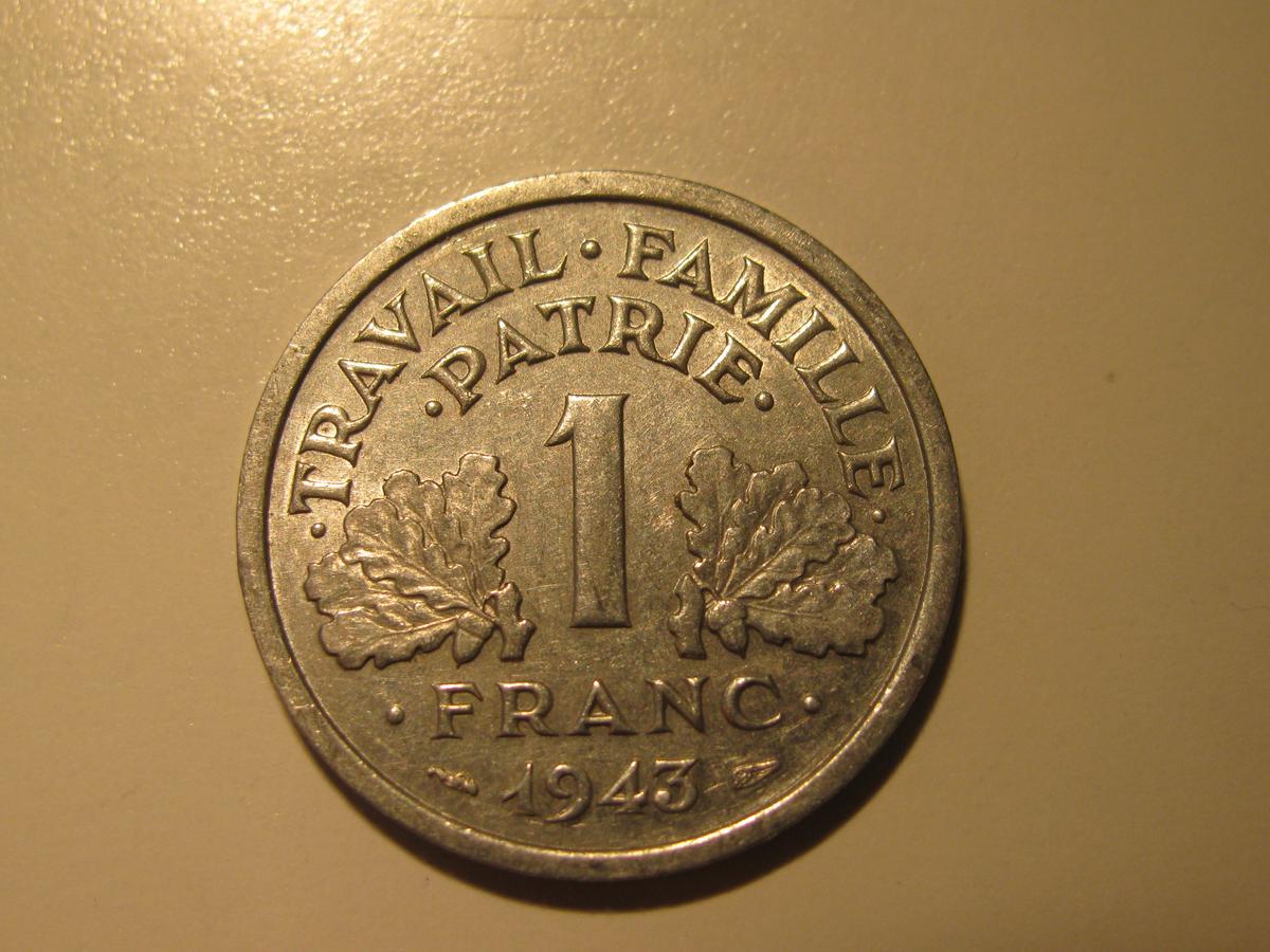 Foreign Coins: 1943 (WWI) France 1 Franc