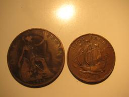 Foreign Coins: Great Britain 1919 Penny & 1941 (WWII)  1/2 Penny