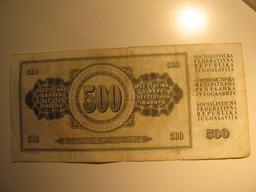 Foreign Currency: 1978 Yugoslavia 500 Dinara