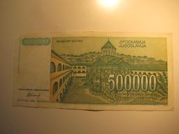 Foreign Currency: 1993 Yugoslavia 500,000 Dinara