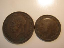 Foreign Coins: Great Britain 1935 Penny & 1926 1/2 Penny