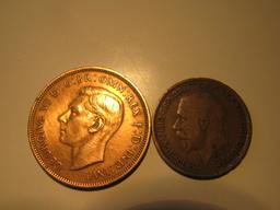 Foreign Coins: Great Britain  1938 Penny & 1927 1/2 Penny