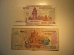 Foreign Currency: Cambodia 100 & 1,000 unit notes