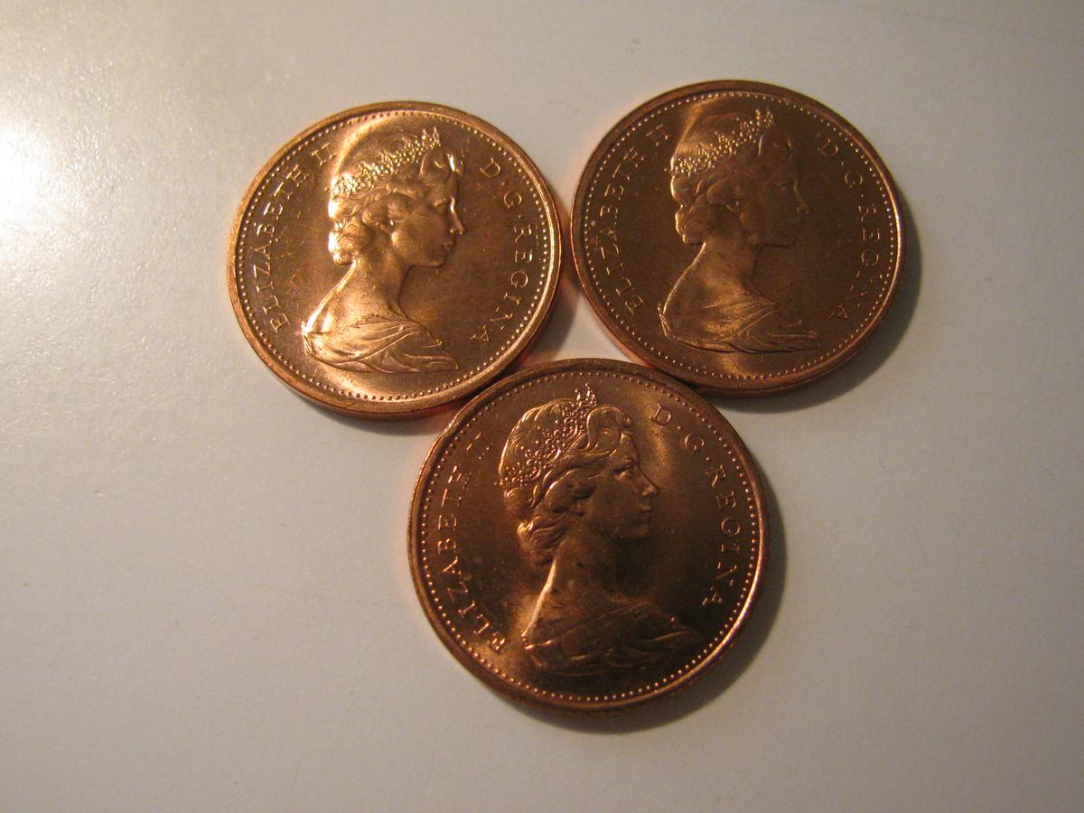 Canada Coins: 3xBU/Clean 1967 pennies