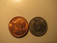 Foreign Coins: Zambia 1983 1 Ngwe & 1974 Singapore 5 Cents