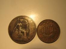 Foreign Coins: Great Britain 1919 Penny & 1942 (WWII) 1/2 Penny