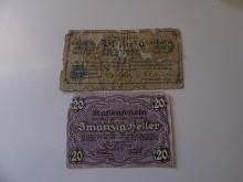Foreign Currency: 1920 Austria 10 & 20 Heller Notgelds