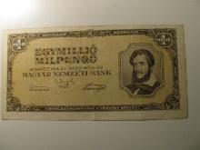 Foreign Currency: 1946 Hungary 1 Million Pengo