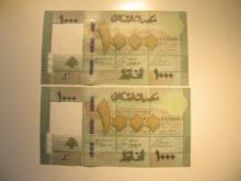 Foreign Currency: 2 Lebanon consecutive Serial # 1,000 Livres