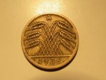 Foreign Coins: 1936 Nazi Germany  5 Pfennig