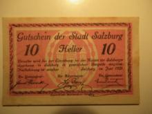 Foreign Currency: 1920 Austria 10 Heller Notgeld (UNC)