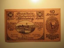 Foreign Currency: 1920 Austria 10 Heller Notgeld (UNC)