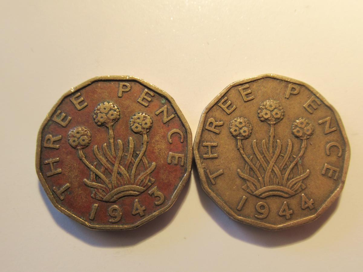 Foreign Coins: 1943, 48 & 49 Great Britain 6 Pences