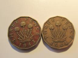 Foreign Coins: 1943, 48 & 49 Great Britain 6 Pences