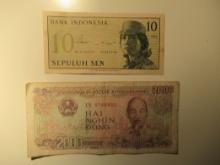 Foreign Currency: Vietnam 2,000 Dong & 1964 Indonesia 10 Sen
