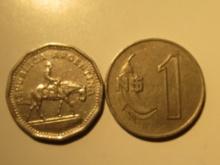 Foreign Coins: Argentina 1956 Argentina 10 Pesos & 1980 Uruguay 1 Peso