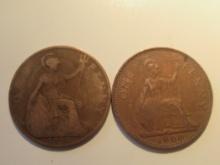 Foreign Coins: Great Britain 1914 & 1966 Pennies