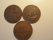 Foreign Coins: Great Britain 1922, 1949 & 1966 1/2 Pennies