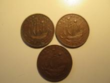 Foreign Coins: Great Britain 1940, 1952 & 1954 1/2 Pennies
