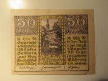 Foreign Currency: 1922 Austria 50 Heller Notgeld (UNC)