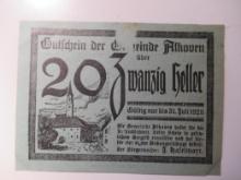Foreign Currency: 1920 Austria 20 Heller Notgeld (UNC)