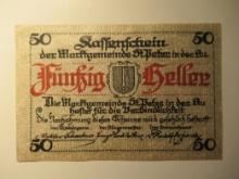 Foreign Currency: Austria 50 Heller Notgeld (UNC)