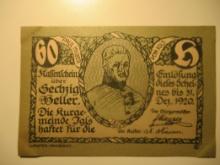 Foreign Currency: 1920 Austria 60 Heller Notgeld (UNC)