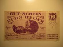 Foreign Currency: 1920 Austria 10 Heller Notgeld (UNC)