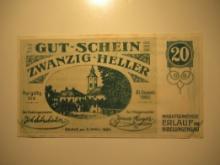 Foreign Currency: 1920 Austria 20 Heller Notgeld (UNC)