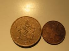 Foreign Coins: 1976 Belgium 10 Francs & 1957 Switzerland 2 Rappen