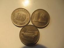 Foreign Coins: 3xMalaysia 10 Sens