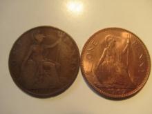 Foreign Coins: Great Britain 1915 & 1967 Pennies