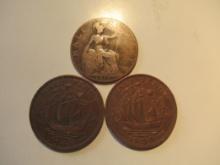 Foreign Coins: Great Britain 1919, 1946 & 1959 1/2 Pennies