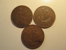 Foreign Coins: Great Britain 1921, 1947 & 1963 1/2 Pennies
