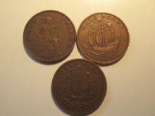 Foreign Coins: Great Britain 1935, 1945 & 1957 1/2 Pennies