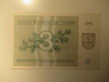 Foreign Currency: 1991 Lithuania 3 Talonas (Crisp)