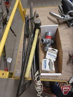 Squares, hammer, pry bar, wire stripping tool w/spare cutting heads